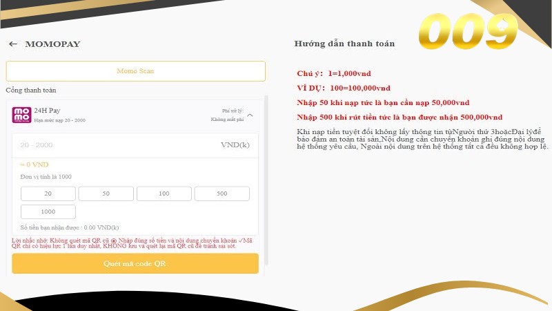 Hướng dẫn quy trình nạp tiền 009 đúng chuẩn