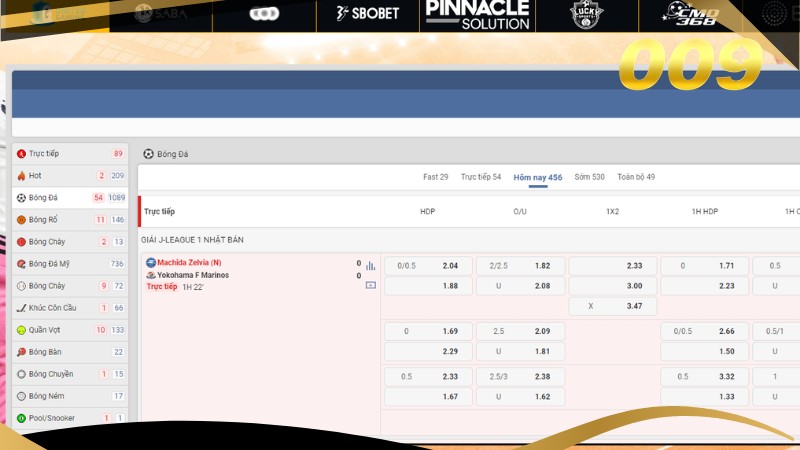 Rất nhiều hạng mục cá cược thể thao tại 009