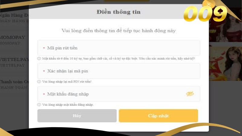 Người chơi cần chuẩn bị những gì khi rút tiền 009